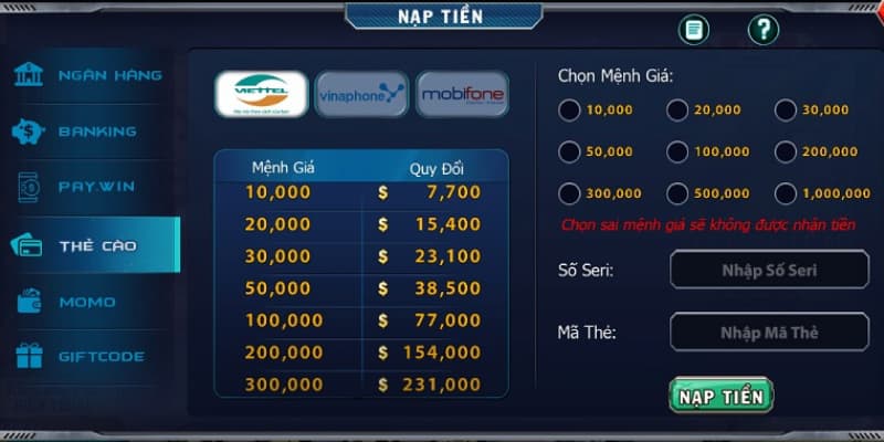 Hướng dẫn chi tiết cách nạp tiền tại B52club